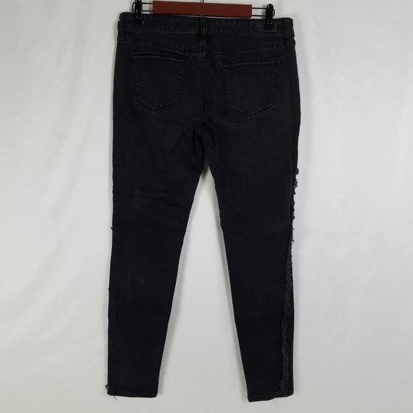 Elan Jeans Womens Size Medium Mid Rise Skinny Ankle Distressed Black Denim - Picture 2 of 15